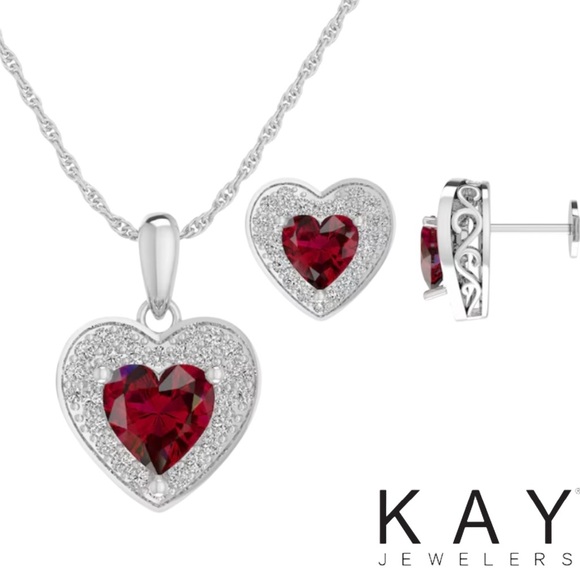 Kay Jewelers Jewelry - Craftsmanship Heart Ruby & White Sapphire Stamped 925 Gift Set Sterling Silver